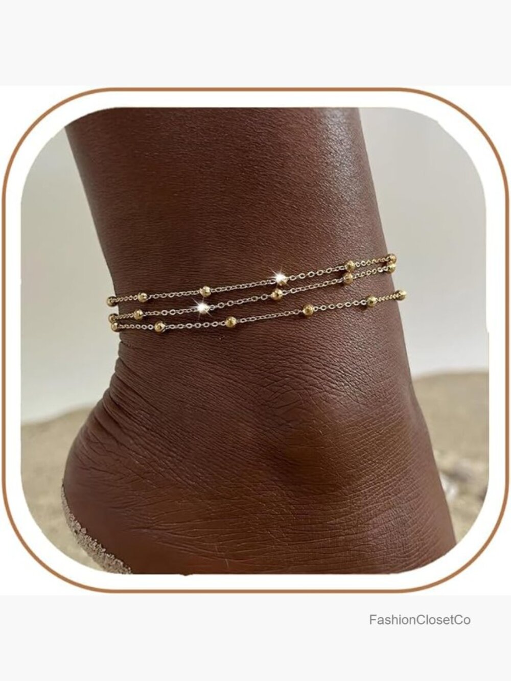 Layered Stacked Chain Anklet Waterproof Adjustable Beaded Boho No Tarnish
